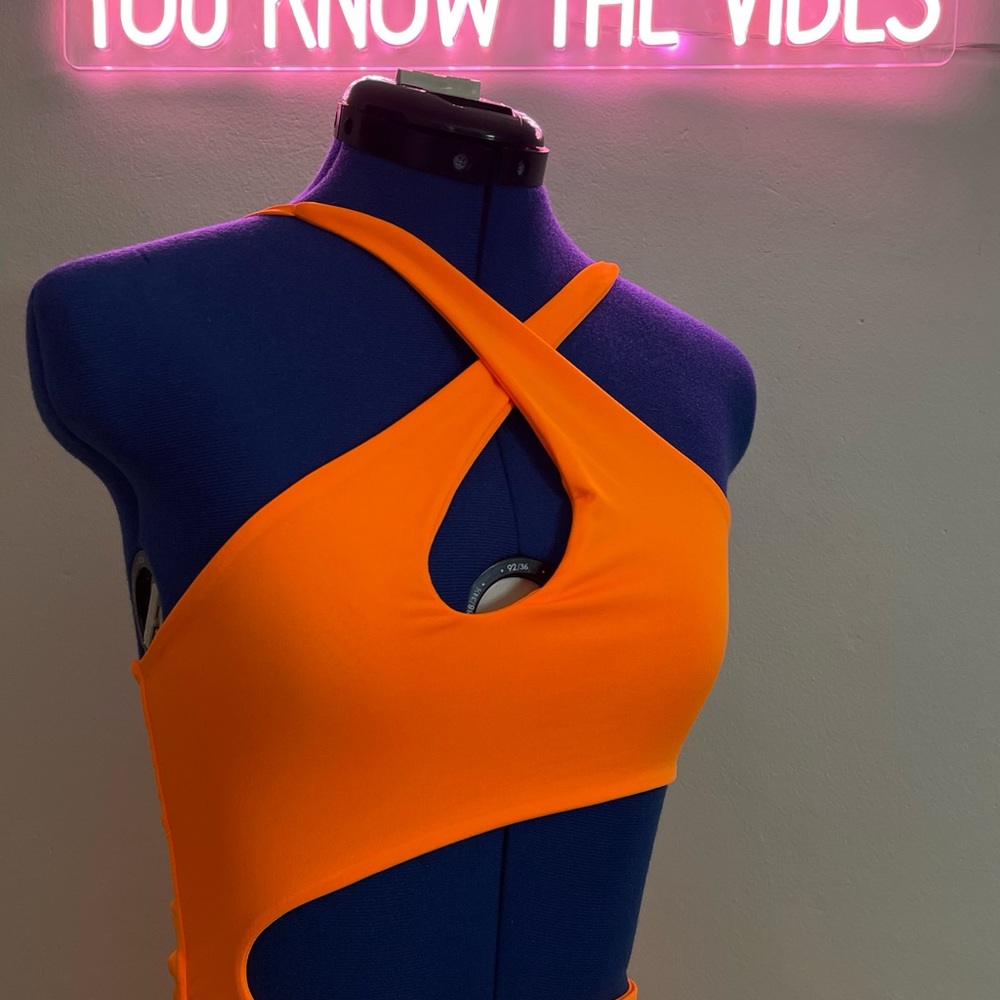 SHEIN neon orange mini cross body cut out dress